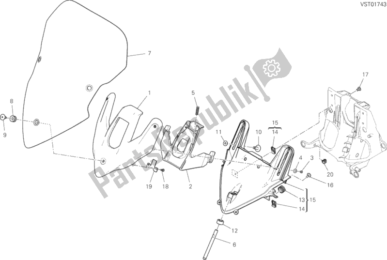 All parts for the Windshield of the Ducati Multistrada 1260 S ABS 2018
